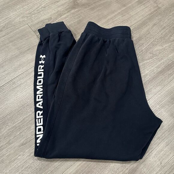 Under Armour Bold Logo Relaxed Black Jogger Athletic Workout Lounge Sweatpants - Picture 1 of 5